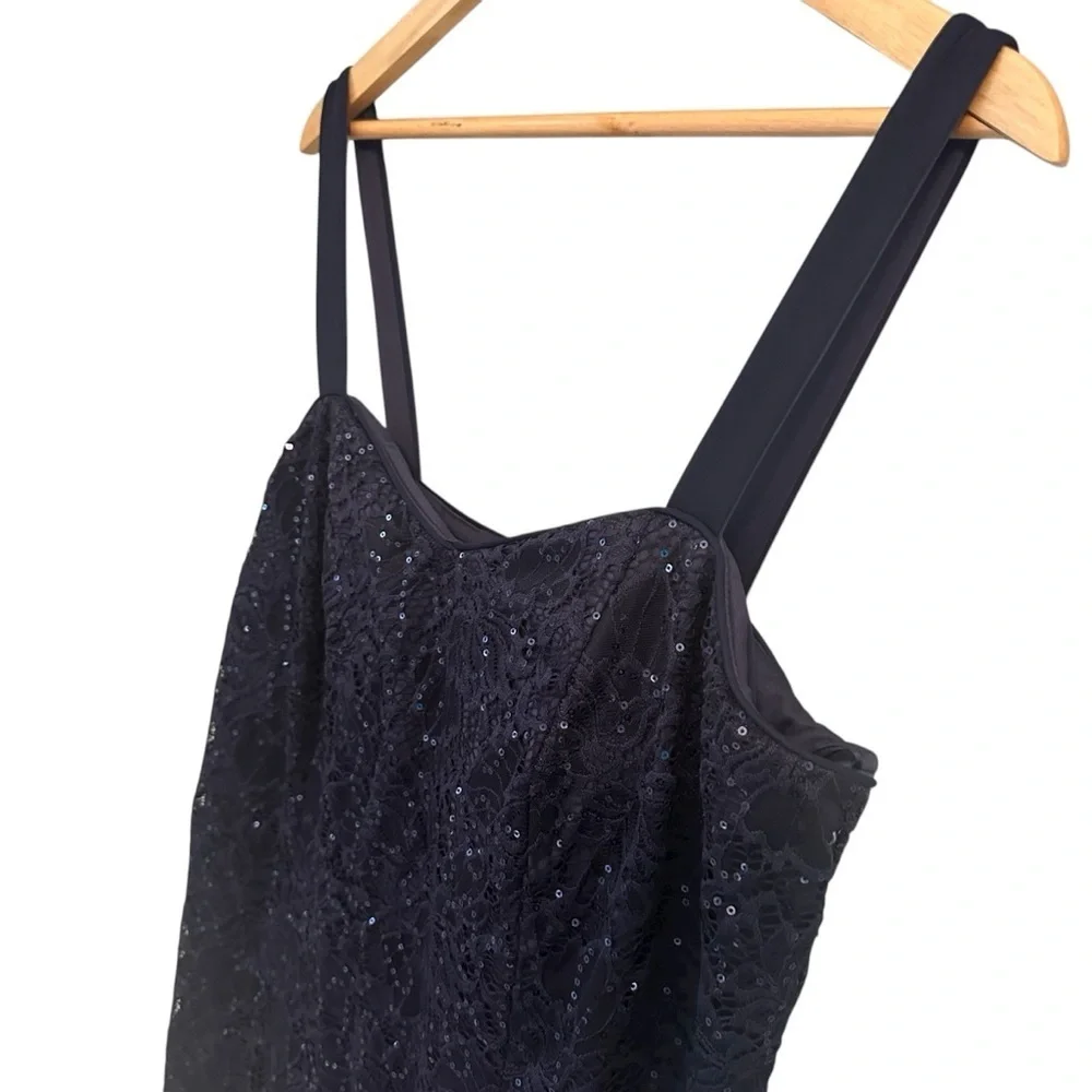 R & M Richards Navy Blue Floral Sequin Cocktail Dress, 14W